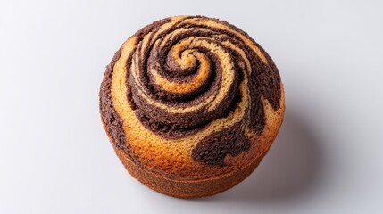 Fototapeta premium Delicious Spiral Cake with Chocolate and Vanilla Swirls Perfect for Celebrations, Parties, and Dessert Enthusiasts in a Light Background