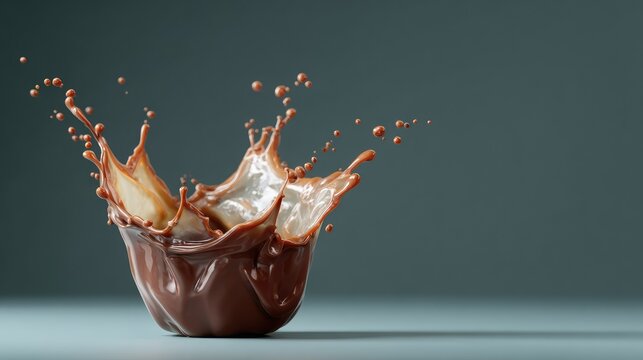 Liquid chocolate splash with creamy vanilla ice cream creating dynamic motion, capturing sweetness and indulgence in a stunning visual display