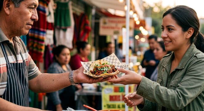 Authentic Mexican Street Taco Fiesta Scene with Fresh Tacos al Pastor and Cultural Atmosphere