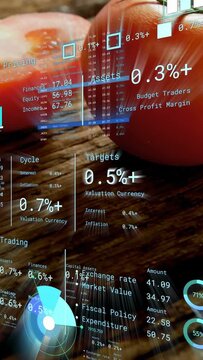 Vertical video: Finger entering left sliding tomato revealing half while AR HUD updating trades