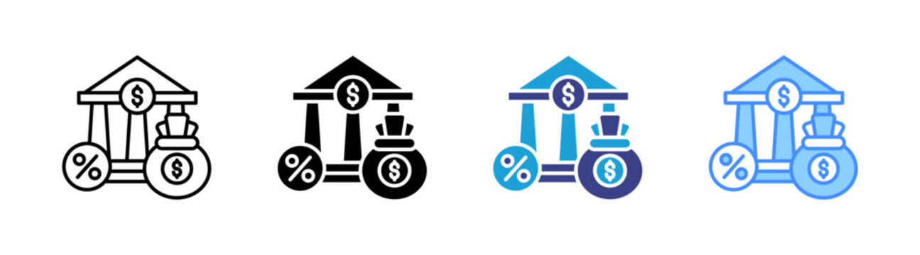 Bank Loan icon set multiple style collection	
