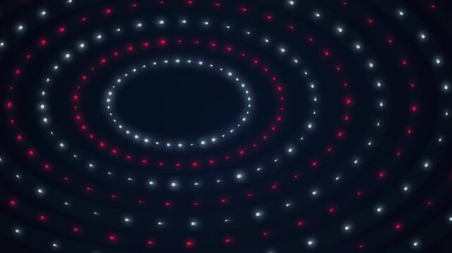 Futuristic 4K video background featuring 10 circular neon lights in Vibrant and Red colors. Captured from a original perspective with smooth glowing particles. Perfect for sci-fi, music, technology