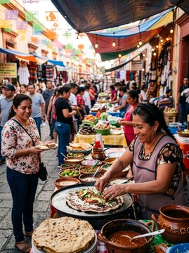 Authentic Mexican Street Taco Fiesta Scene with Fresh Tacos al Pastor and Cultural Atmosphere