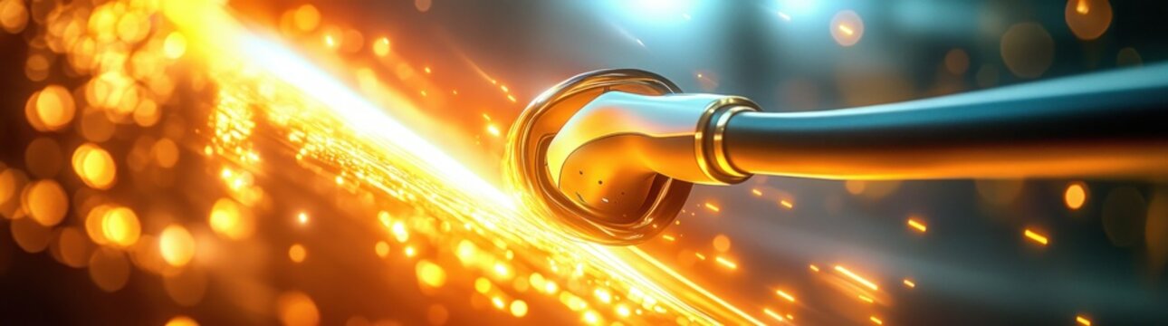 close-up of welding torch creating bright molten seam and flying sparks, intense industrial energy and glowing heat