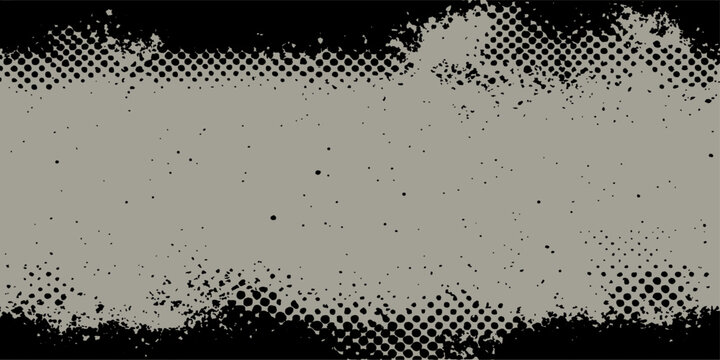 Abstract grunge vector background design featuring a black ink splash texture with halftone dots and a dirty paint splatter border element for an artistic wallpaper backdrop illustration