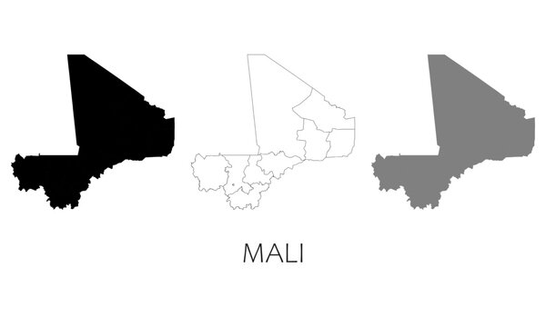 Mali map in high quality (black, white, grey)