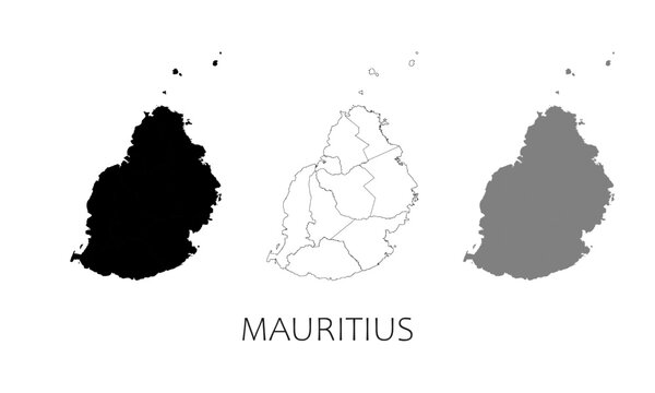 Mauritius map in high quality (black, white, grey)