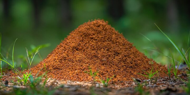 Photo of anthill -- mound of dirt displaced by ants