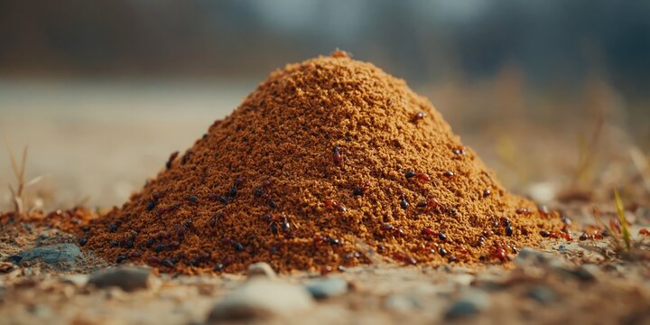 Photo of anthill -- mound of dirt displaced by ants