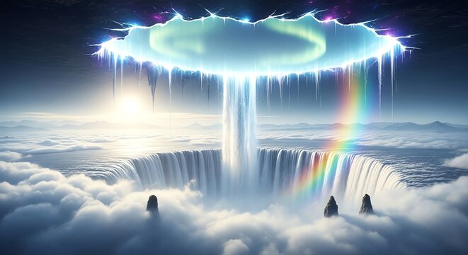 Spectacular Lightning Storm with Rainbow and Cloud Formation in the Sky.
