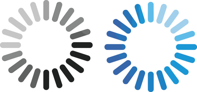 Digital loading progress indicator icon set featuring blue and gray circular buffering wheels for website and mobile app interface