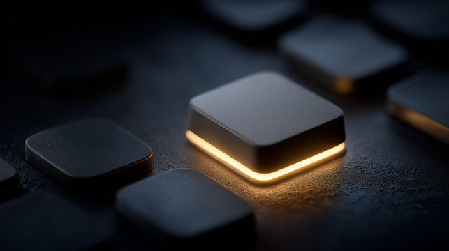 Illuminated Control Panel: A single button glows, contrasting with its darker counterparts, suggesting technology, innovation, and user interface.