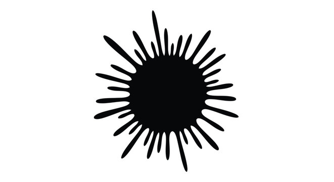 A black sun symbol with rays extending outward