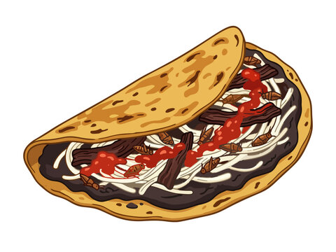 Mexican tlayuda toasted tortilla with beans cheese and avocado vector illustration