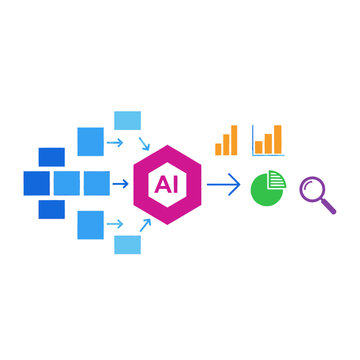 Artificial intelligence processing data and generating insights with charts and graphs.