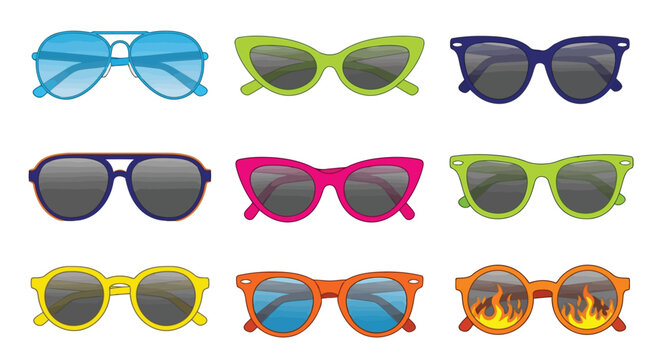 A collection of colorful sunglasses on display