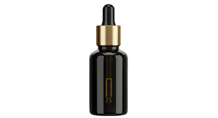 Obraz premium Dark glass dropper bottle with gold cap isolated on transparent background isolated on transparent background