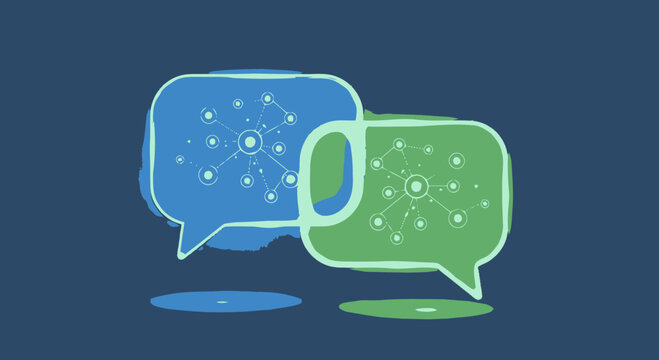 Blue and green chat bubbles icons.