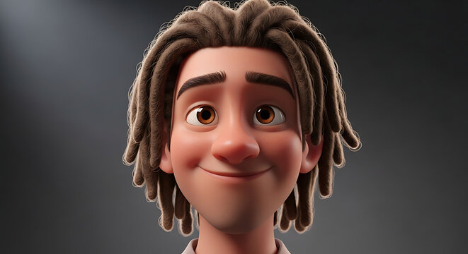 A cheerful cartoon character with dreadlocks smiling.