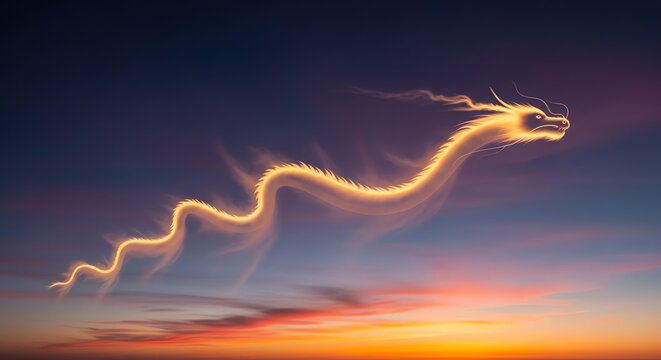 Lightning Strike Creating Serpent-Shaped Light in the Sky at Sunset.