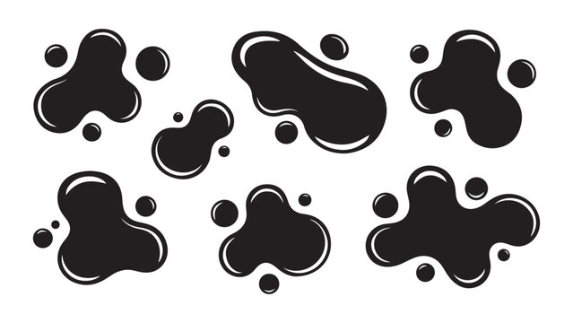 Black ink splatters and blobs collection with abstract background ink blot drop shape paint splatter liquid spill