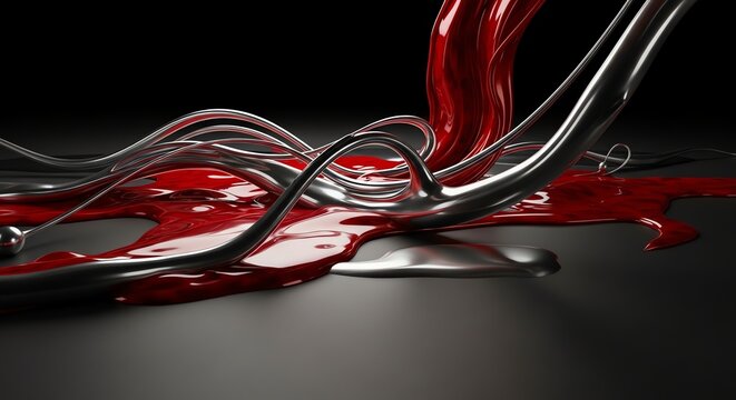 Close-up of colorful wires intertwined on a reflective surface with a dark background.