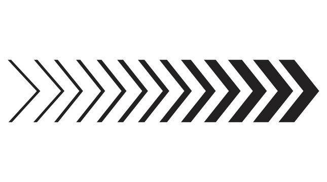 A minimalist line drawing depicts a sequence of arrows pointing rightward.