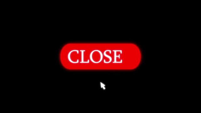 Stylish red close button animation with cursor click interaction and glowing effect. Ideal for modern UI design, mobile apps, and web interfaces.