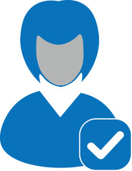 Obraz premium Verified Female User Profile Icon with Checkmark Badge, verified user, approved account, verification, identity check, trust, security, authentication, successful login, profile approval, 