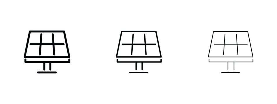 Solar panel line icon set, sustainable energy vector symbols, renewable power station graphics with varying stroke weights for eco-friendly design