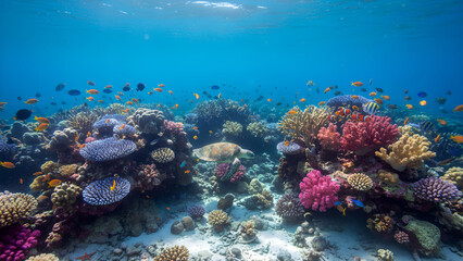 Obraz premium Dive into Vibrant Coral Reefs with Marine Life Abundance