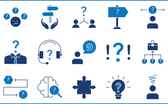 A set of icons related to Confusion. Confuse, question, career, decide, forget, option, choose, and so on.