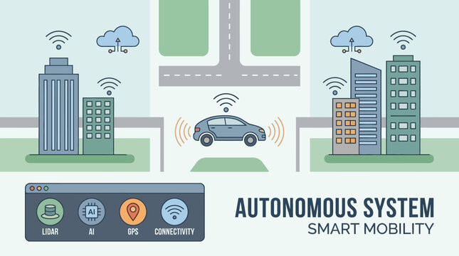 Autonomous vehicle navigates smart city infrastructure with connected technology