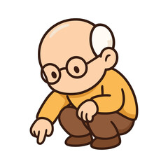 Fototapeta premium Cute elderly man pointing down cartoon illustration