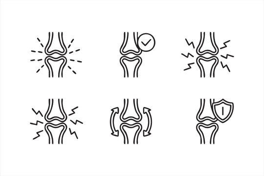 Joint pain icons, orthopedic knee symbols for medical applications