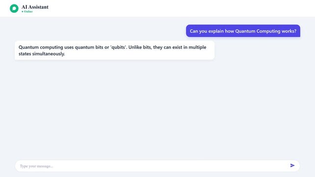 AI Assistant Chatbot Interface Mockup with Quantum Computing Dialogue
