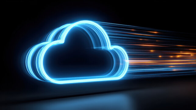 Cloud icon glowing cloud icon blue cloud digital cloud neon cloud futuristic cloud abstract cloud data storage internet network technology web server computing online connection speed motion light