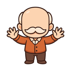 Fototapeta premium Smiling elderly man with mustache waving hands cartoon