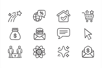 Fototapeta premium Business Marketing Outline Icons for Ecommerce Sales and Digital Platforms