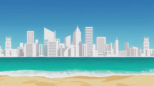 Minimalist White City Skyline on Beach Generative AI