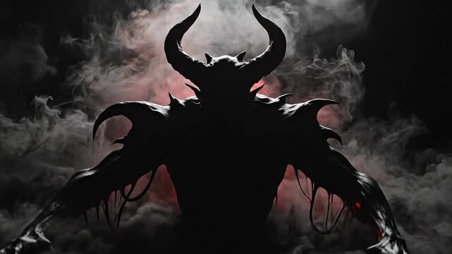 Dark fantasy creature in smoke.