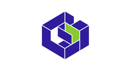 Obraz premium Abstract geometric cube logo design with blue and green elements.