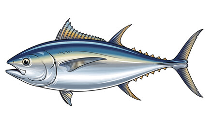 Fototapeta premium Striking illustration of a sleek and powerful tuna fish, showcasing its vibrant blue and silver colors, an ideal representation for marine life, fishing, and culinary themes