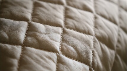 Naklejka premium Close-up of beige quilted fabric texture with diamond pattern.
