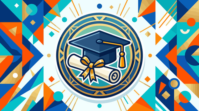 Graduation Cap and Diploma Symbol.