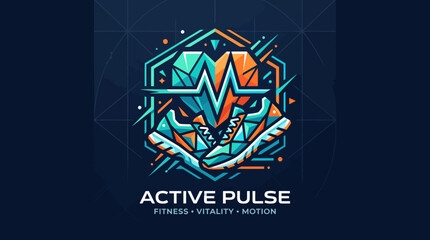 Fototapeta premium Abstract Geometric Heartbeat Pulse Line Art with Running Shoes.