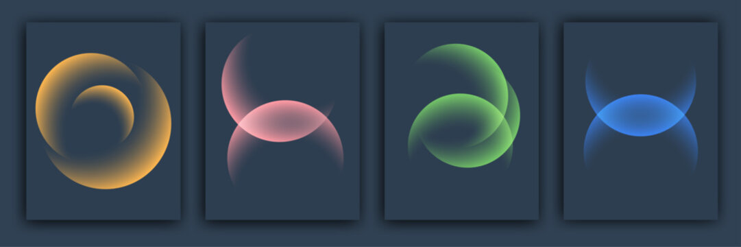 Abstract colorful bubbles a series of four digital art panels with gradient hues and fluid shapes