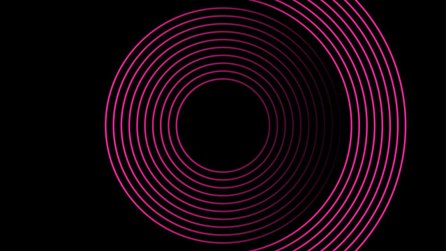 Abstract concentric circle lines featuring a pink gradient vortex effect on a solid black background