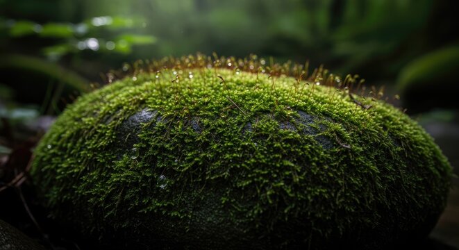 Moss-Covered Rock in a Lush Forest.