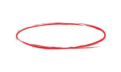 Naklejka premium Hand-drawn red marker oval frame. Brush-style red circular frame with scratchy, uneven lines, designed as a rough highlight in a grunge texture. 